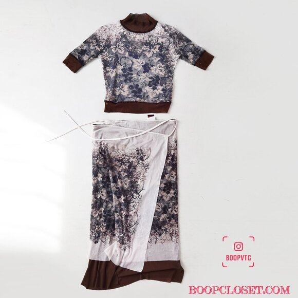 Jean Paul Gaultier grape vintage top skirt 2 piece mesh dress set. - Picture 3 of 13